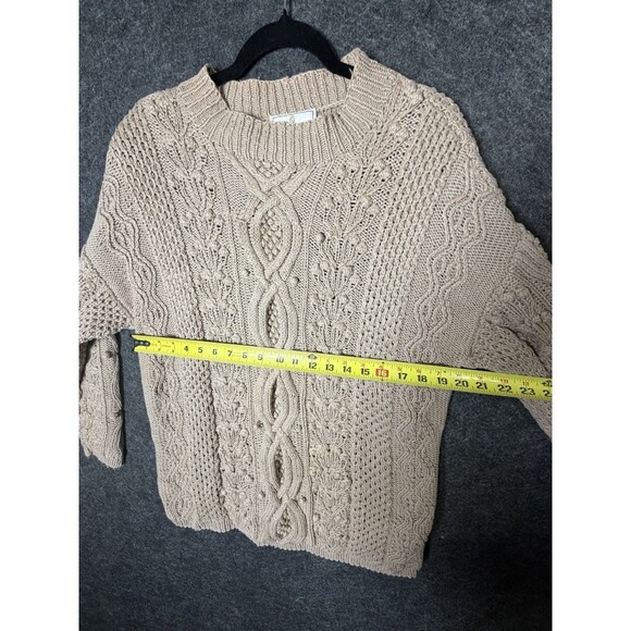 VINTAGE 90s EXPRESS TRICOT Chunky Cable Knit Sweater L Tan Bobble - Picture 5 of 7
